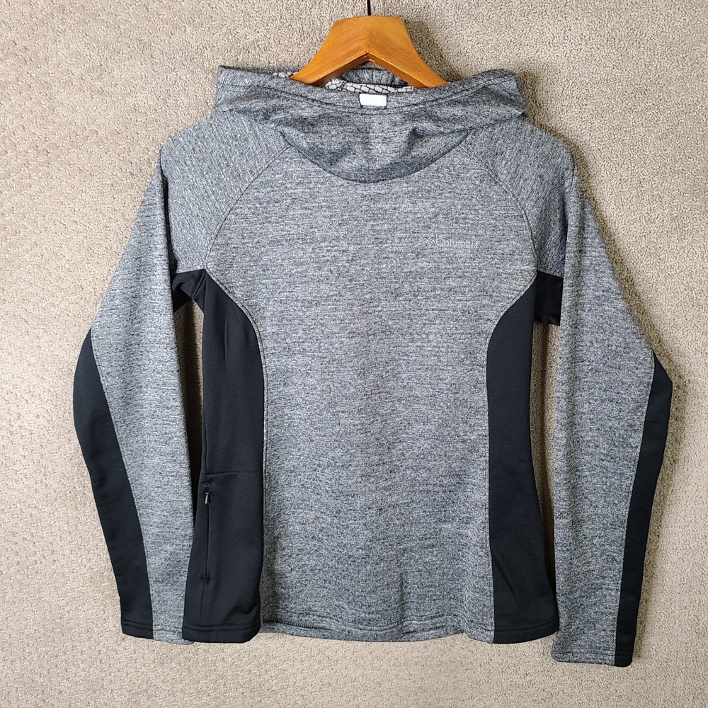 Columbia Hoodie Womens Small Gray Black Omni-Heat Fleece Pullover Polyester